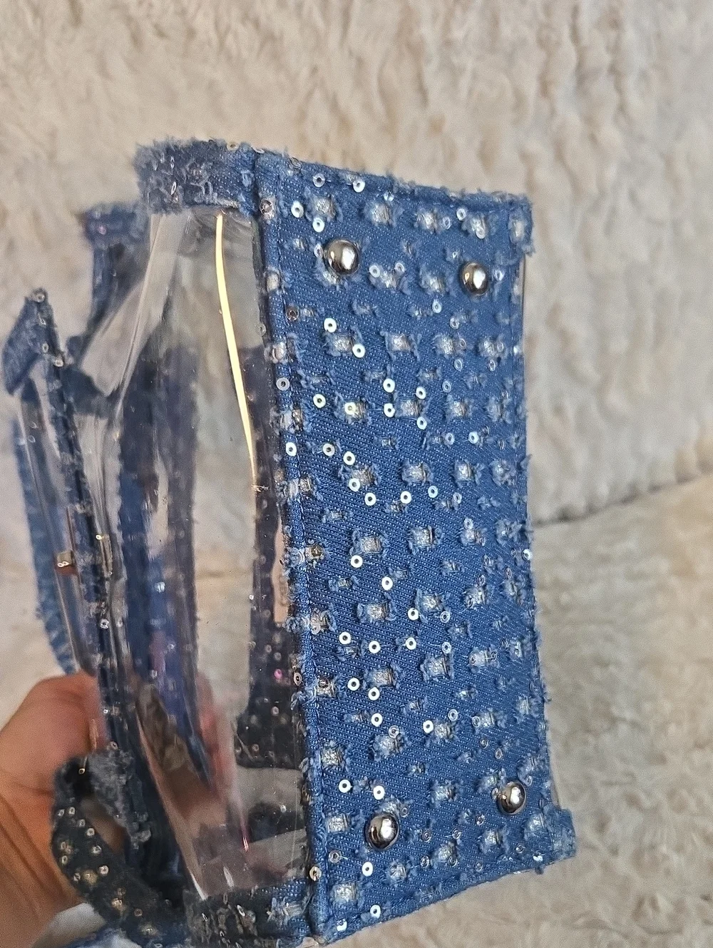 Cato Clear Tote with Blue Sequince Trim